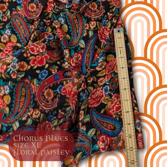 Vintage Chorus Blues Floral Paisley Blouse Size XL 100% Cotton - Picture 6 of 8